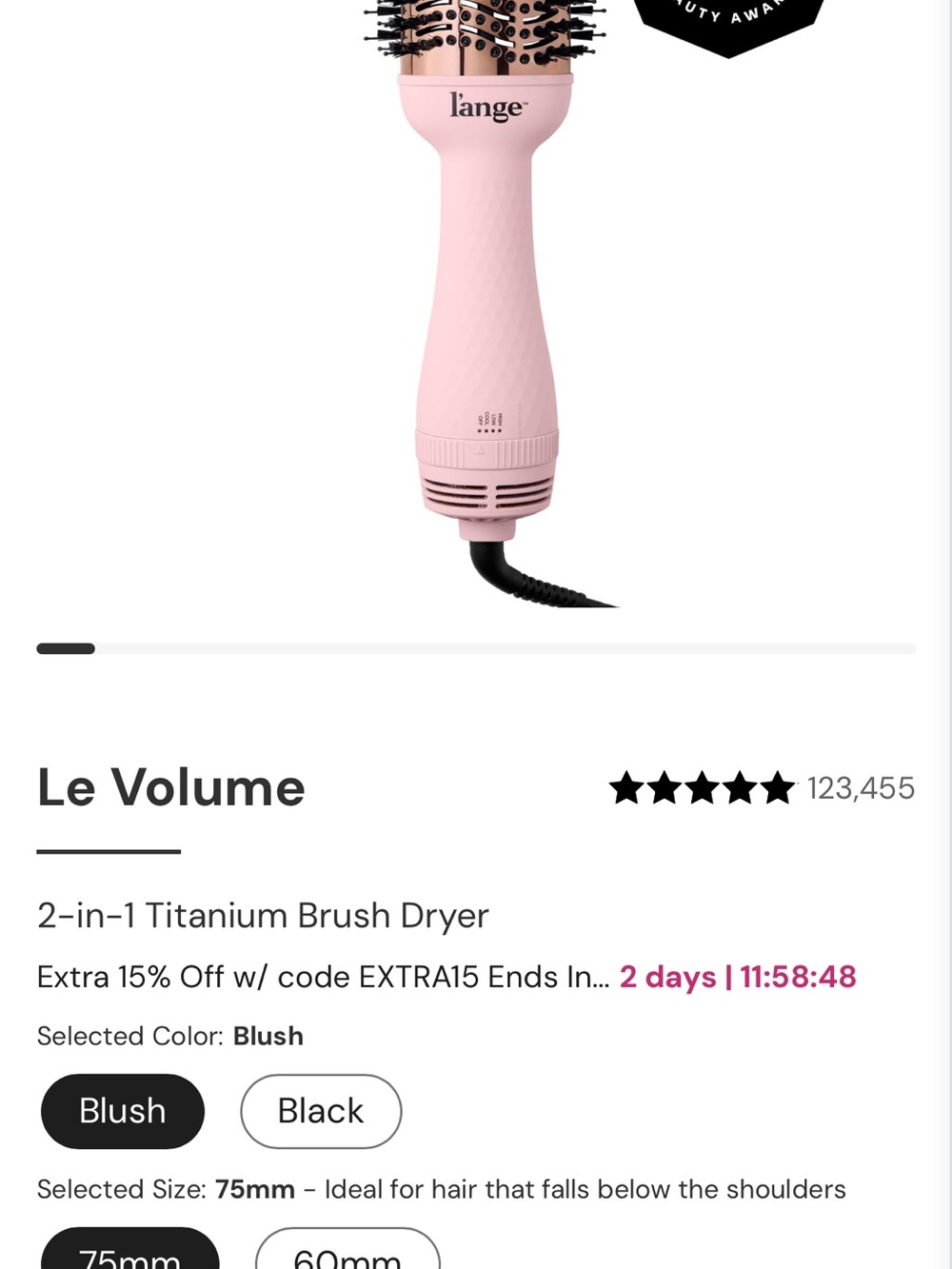 Lange Le Volume Black Round Hot Air Brush - Picture 3 of 3